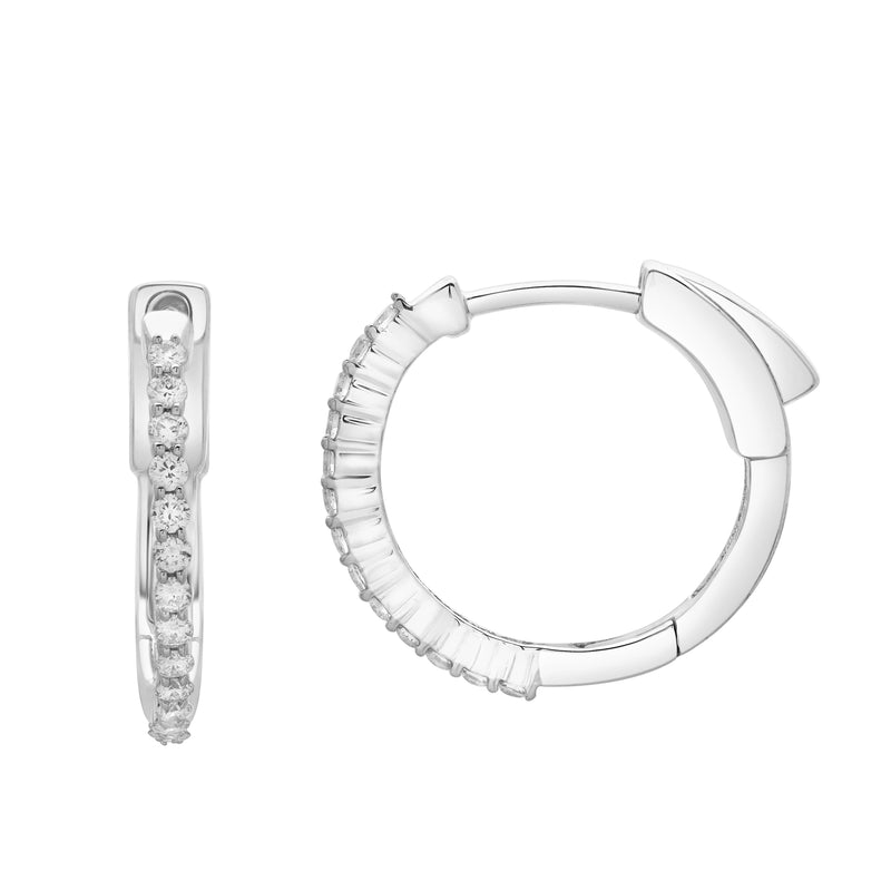 Evangeline Halfway Diamond Set Huggie Hoop Earrings in 14K White Gold