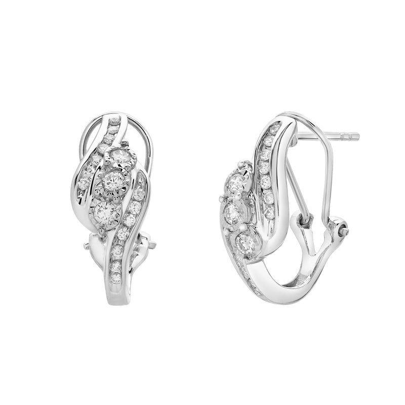 Peonelle Cluster Diamond Huggie Hoop Earrings in 14K White Gold