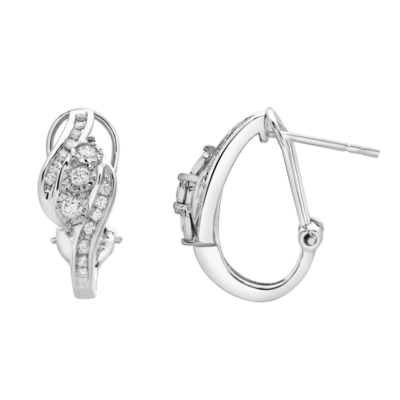 Peonelle Cluster Diamond Huggie Hoop Earrings in 14K White Gold