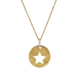 Astrid Star Diamond Studded Round Disc Pendant in 14K Yellow Gold