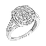 Nebula 14K White Gold Round Diamond Studded Halo Cluster Ring - 1cts