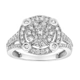 Nebula 14K White Gold Round Diamond Studded Halo Cluster Ring - 1cts