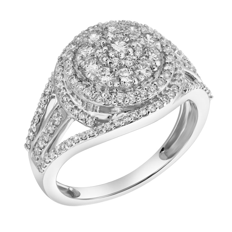Imperium 14K White Gold Round Diamond Studded Double Halo Ring - 0.99cts