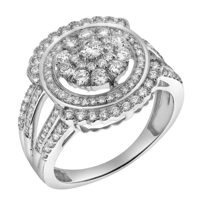 Astrid 14K White Gold Round Diamond Studded Cluster Ring - 0.97cts