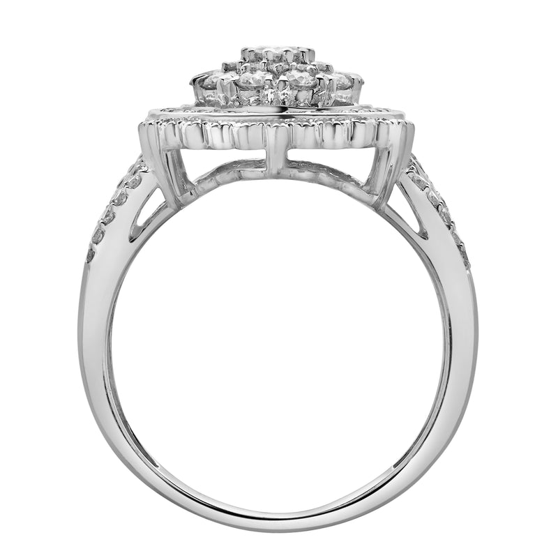 Astrid 14K White Gold Round Diamond Studded Cluster Ring - 0.97cts
