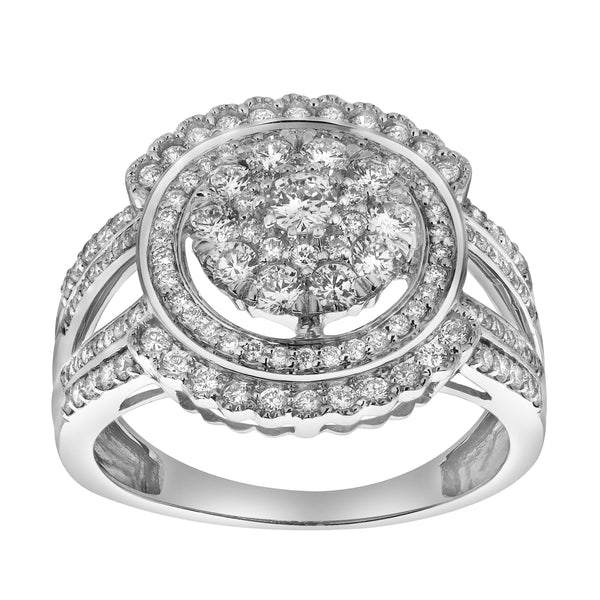 Astrid 14K White Gold Round Diamond Studded Cluster Ring - 0.97cts