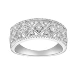 Xeno 14K White Gold Round Diamond Studded Textured Band Ring - 0.24cts