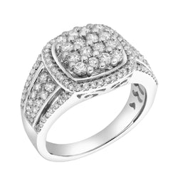 Amelia 14K White Gold Round Diamond Studded Signet Ring - 1.02