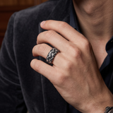 American Muscle Black Rhodium Plated Sterling Silver Tire Tread Black Diamond Band Ring
