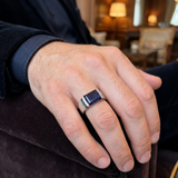 Blue Pietersite Celtic Stone Signet Ring in Sterling Silver with Enamel