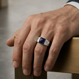 Blue Pietersite Stone Hammered Texture Signet Ring in Sterling Silver