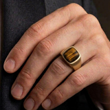 Chatoyant Red Tiger Eye Quartz Stone Signet Ring in 14K Yellow Gold Plated Sterling Silver