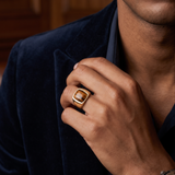 Chatoyant Yellow Tiger Eye Signet Ring in 14K Yellow Gold Plated Sterling Silver