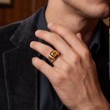 Chatoyant Yellow Tiger Eye Signet Ring in 14K Yellow Gold Plated Sterling Silver