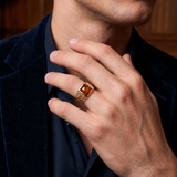 Cracked Agate Stone Signet Ring in Brown Rhodium & 14K Yellow Gold Plated Sterling Silver