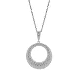Miravel 0.01 Ct Diamond Textured Circle Pendant Necklace in 925 Sterling Silver