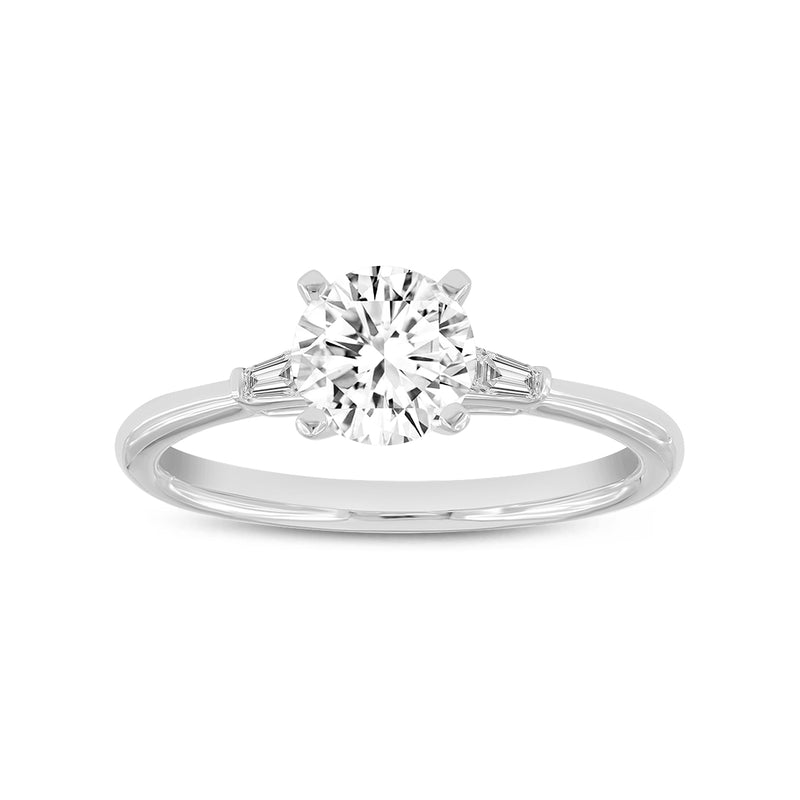 Certified Round Shape and Tapered Baguette Lab Grown Diamond (1.15 ctw) Three Stone Ring in 14K White Gold