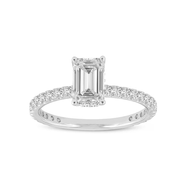 Certified Lab Grown Emerald Cut Hidden Halo Solitaire Diamond Ring (1.70 ctw) in 14K Gold
