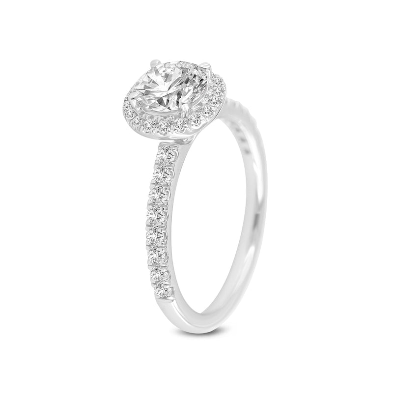 Certified Round Shape Lab Grown Diamond (1.46 ctw) Halo Ring in 14K White Gold