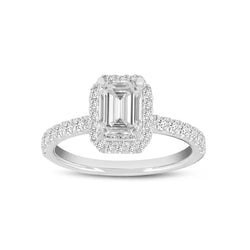 Certified Lab Grown Emerald Cut Halo Diamond Ring (1.77 ctw) in 14K Gold