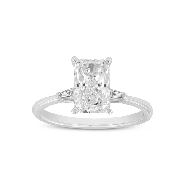 Certified Lab Grown Radiant Cut Diamond Three Stone with Tapered Baguettes (2.07 ctw) in 14K Gold