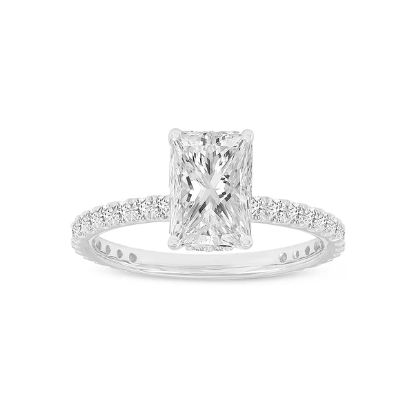 Certified Radiant Cut Lab Grown Diamond (2.25 ctw) Hidden Halo Ring in 14K White Gold
