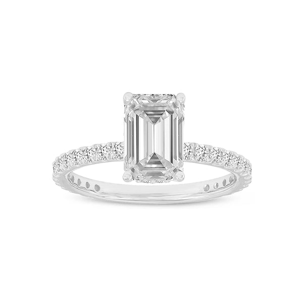 Certified Emerald Cut Lab Grown Diamond (2.56 ctw) Hidden Halo Ring in 14K White Gold