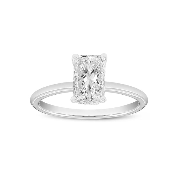 Certified Radiant Cut Lab Grown Diamond (1.57 ctw) Hidden Halo Ring in 14K White Gold