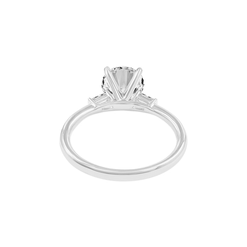 Certified Round Cut With Tapered Baguettes Lab Grown Diamond (1.64 ctw) 3 Stone Ring, 14K White Gold
