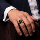 Dark Blue Apatite Stone Signet Ring in Sterling Silver
