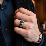 Fast Track Black Rhodium Plated Sterling Silver Tire Tread Black Diamond Band Ring