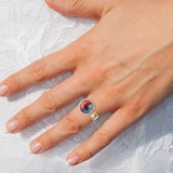 Pyramid Pop Prehnite & Diamond Mosaic Open Ring in 14K Yellow Gold Plated Sterling Silver