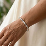 Twisted Radiance 0.03 Ct Diamond Bangle in 925 Sterling Silver