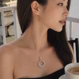 Miravel 0.01 Ct Diamond Textured Circle Pendant Necklace in 925 Sterling Silver