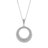 Miravel 0.01 Ct Diamond Textured Circle Pendant Necklace in 925 Sterling Silver