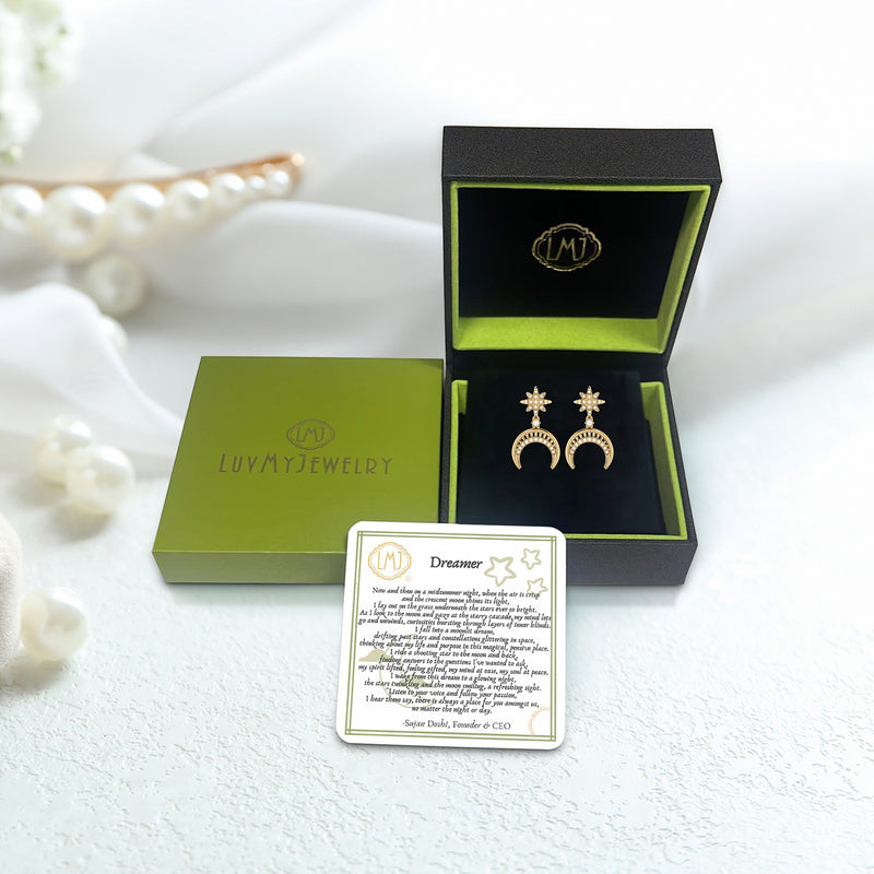 North Star Moon Crescent Diamond Earrings in 14K Yellow Gold Vermeil on Sterling Silver