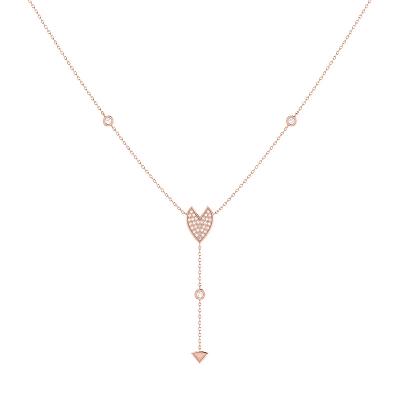 Raindrop Drip Diamond Y Necklace in 14K Rose Gold Vermeil on Sterling Silver