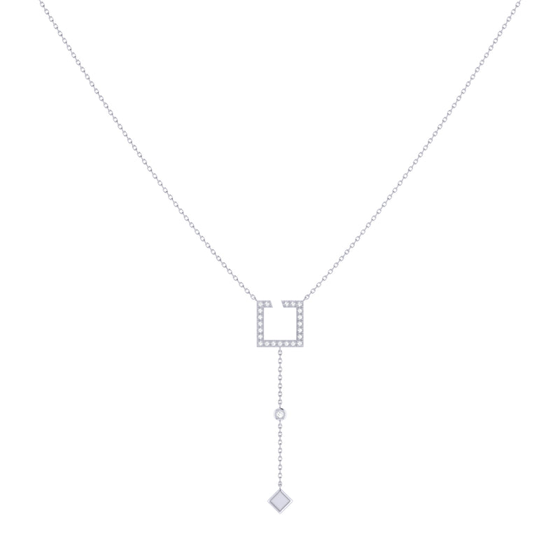 Street Light Open Square Bolo Adjustable Diamond Lariat Necklace in Sterling Silver