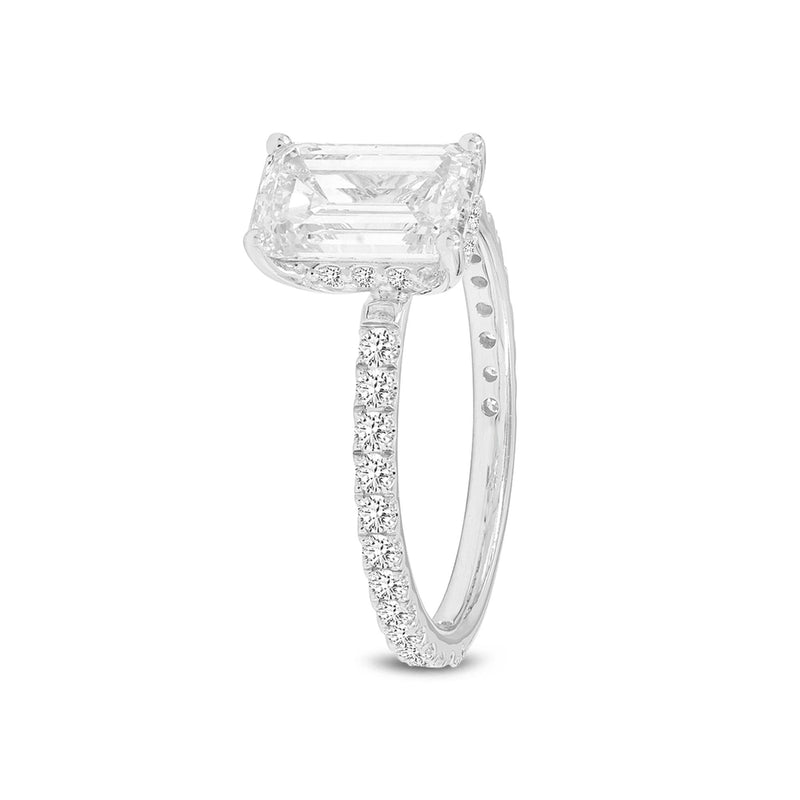 Certified Emerald Cut Lab Grown Diamond (2.56 ctw) Hidden Halo Ring in 14K White Gold