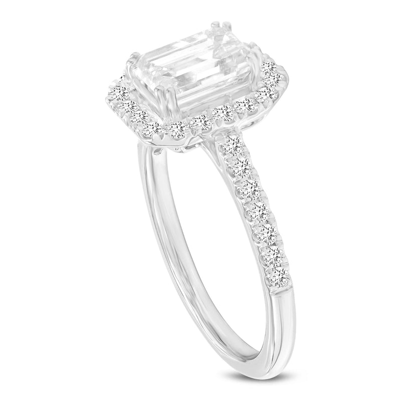 Certified Emerald Cut Lab Grown Diamond (1.95 ctw) Halo Ring in 14K White Gold