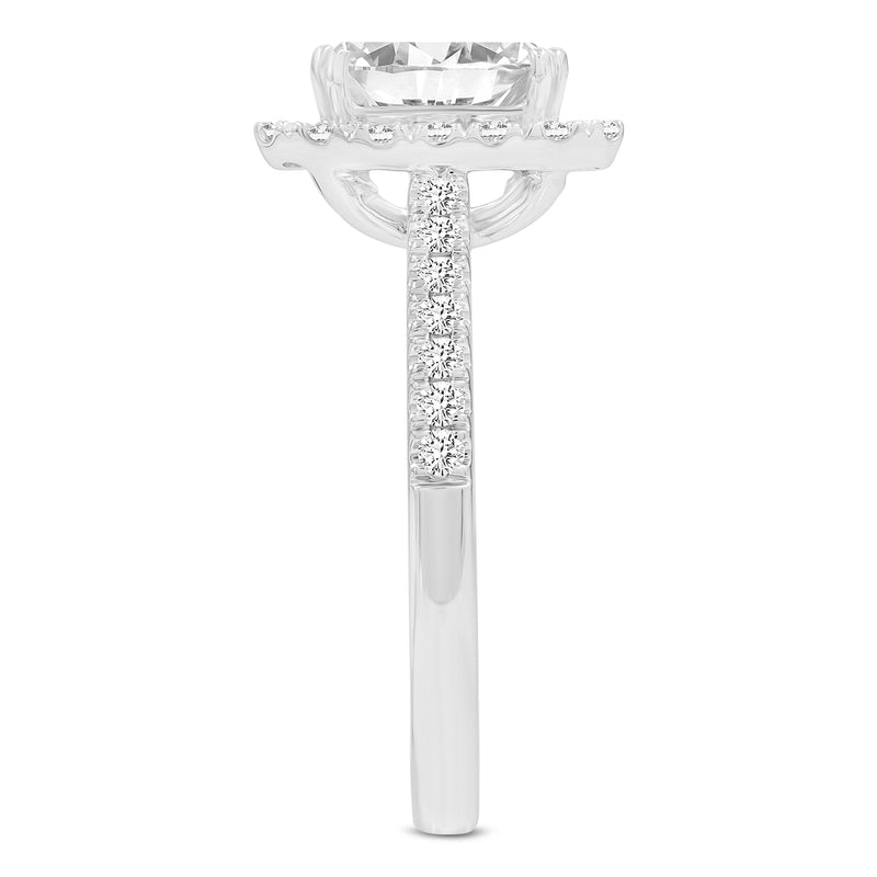 Certified Emerald Cut Lab Grown Diamond (1.95 ctw) Halo Ring in 14K White Gold