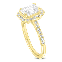 Certified Emerald Cut Lab Grown Diamond (1.96 ctw) Halo Ring in 14K Yellow Gold