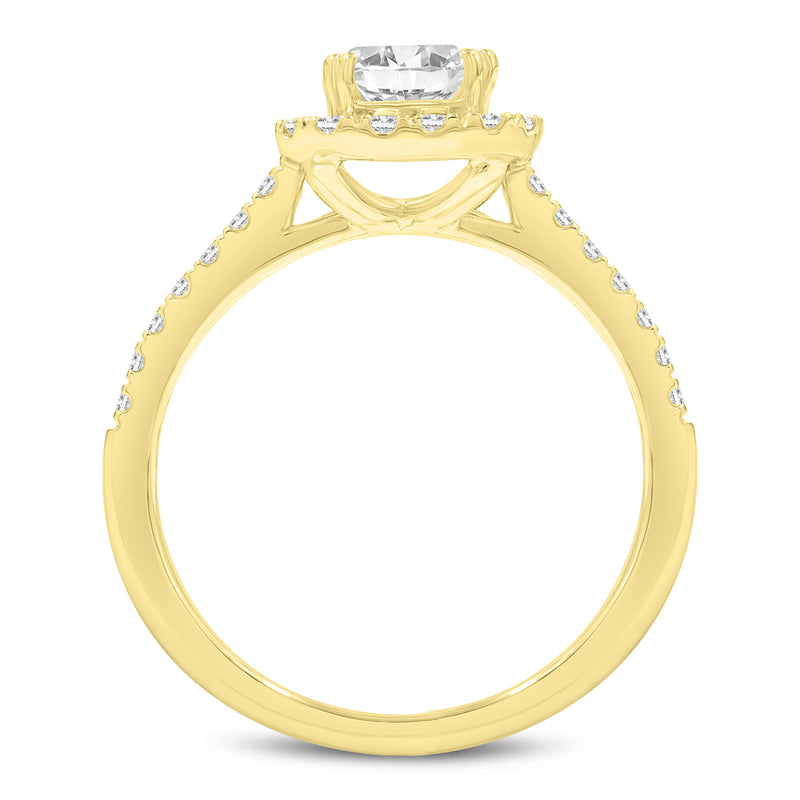 Certified Emerald Cut Lab Grown Diamond (1.96 ctw) Halo Ring in 14K Yellow Gold