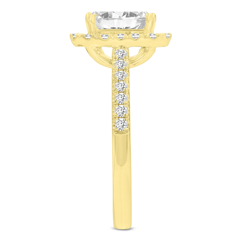 Certified Emerald Cut Lab Grown Diamond (1.96 ctw) Halo Ring in 14K Yellow Gold