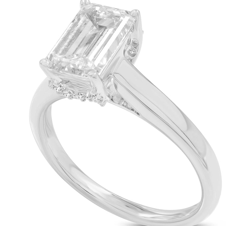 Certified Emerald Cut Lab Grown Diamond (2.23 ctw) Hidden Halo Ring in 14K White Gold