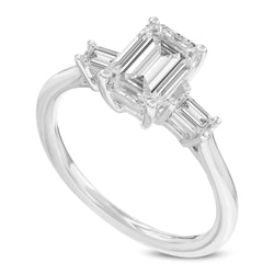 Certified Emerald Cut With Tapered Baguettes Lab Grown Diamond (1.76 ctw) 3 Stone Ring, 14K White Gold