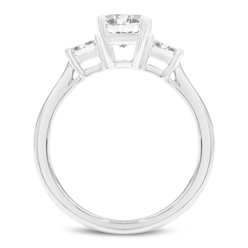 Certified Emerald Cut With Tapered Baguettes Lab Grown Diamond (1.76 ctw) 3 Stone Ring, 14K White Gold