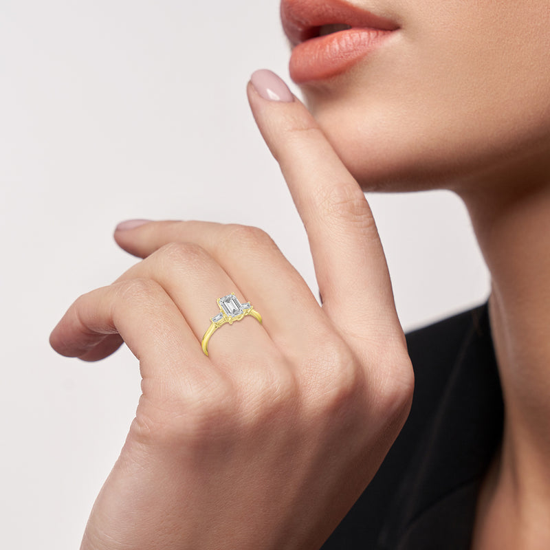 Ophelia 14K Yellow Gold Emerald Cut & Baguette Lab Grown Diamond Three Stone Engagement Ring - 1.7 ctw