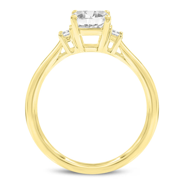 Certified Emerald Cut With Tapered Baguettes Lab Grown Diamond (1.75 ctw) 3 Stone Ring, 14K Yellow Gold