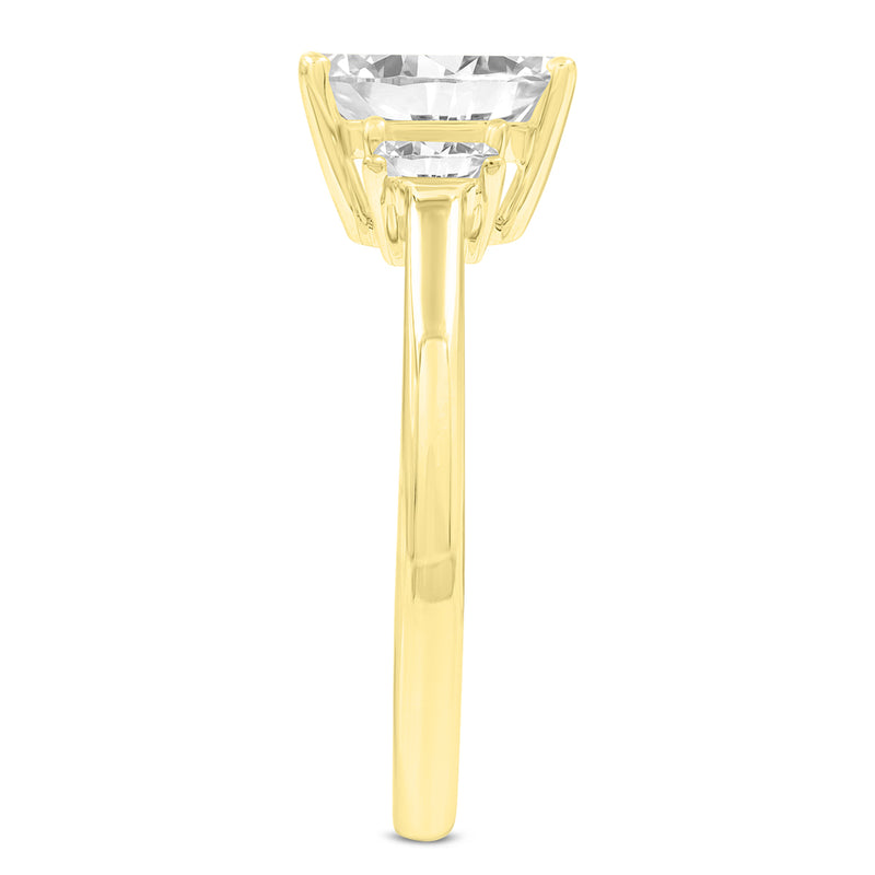 Certified Emerald Cut With Tapered Baguettes Lab Grown Diamond (1.75 ctw) 3 Stone Ring, 14K Yellow Gold